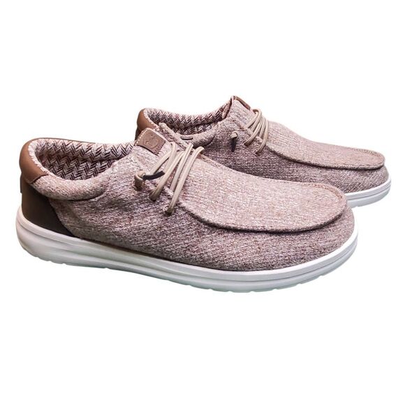 Hey Dude Mens Paul Knit Light Grey/Espresso Slip on Shoes Loafers Shoes Size 13 - Picture 2 of 7